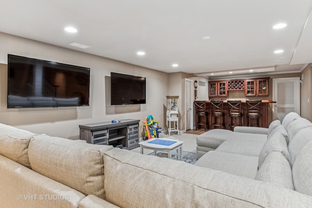 living room with bar area