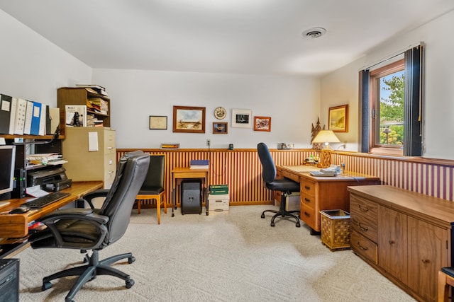 view of carpeted office space