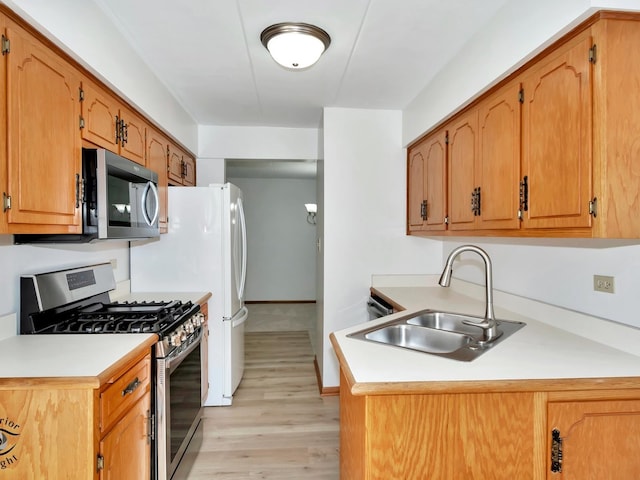 kitchen featuring light wood-type flooring, appliances with stainless steel finishes, and sink