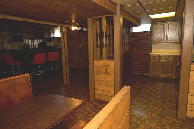hall with wooden walls