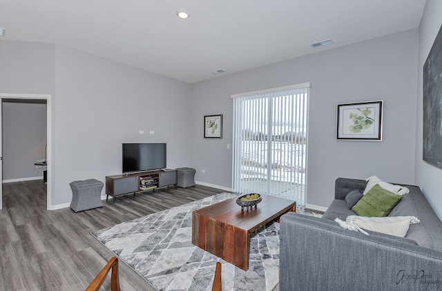 living room with hardwood / wood-style floors