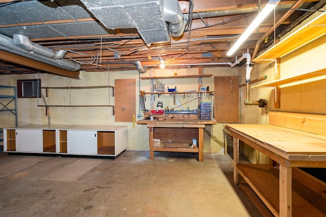 basement featuring a workshop area