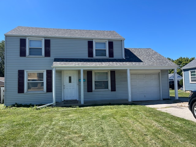 view of front of property with a garage and a front yard