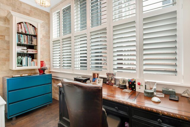 office area with dark hardwood / wood-style floors