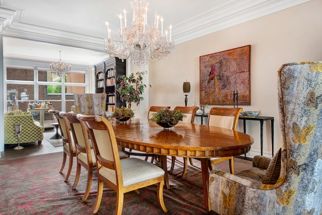 dining area featuring a notable chandelier and ornamental molding