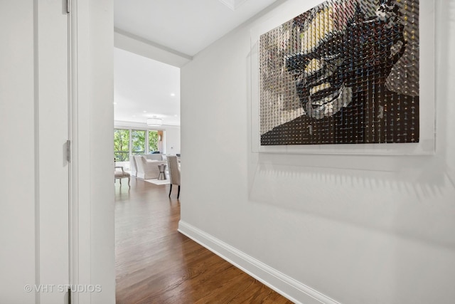 hallway featuring baseboards and wood finished floors