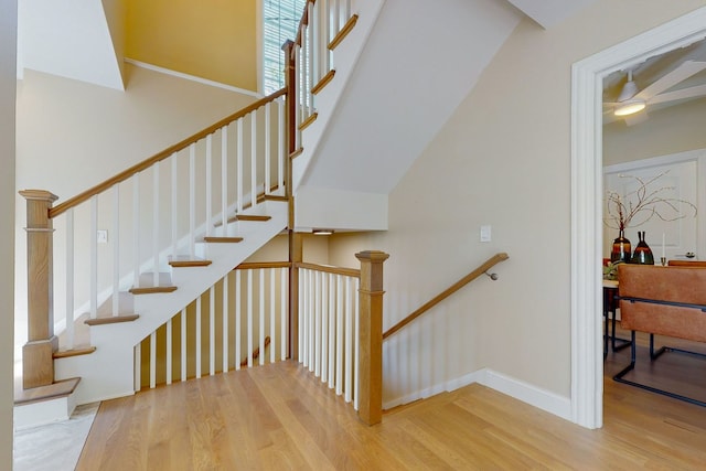 staircase with wood-type flooring