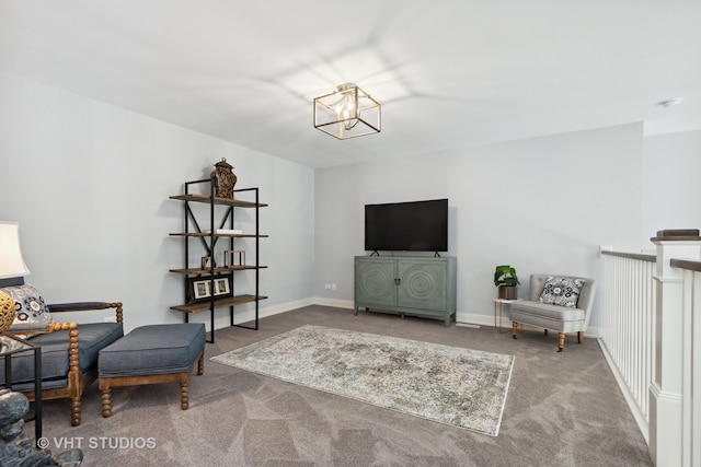 living area featuring carpet floors