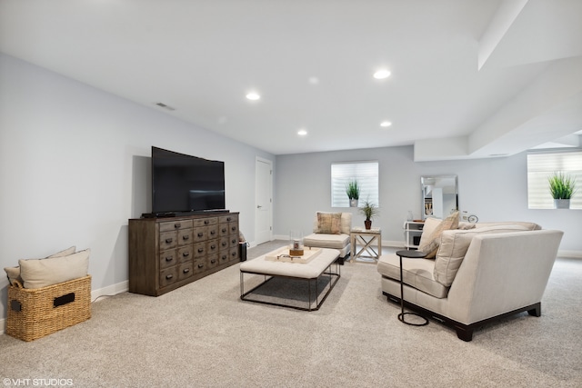 living room with light carpet