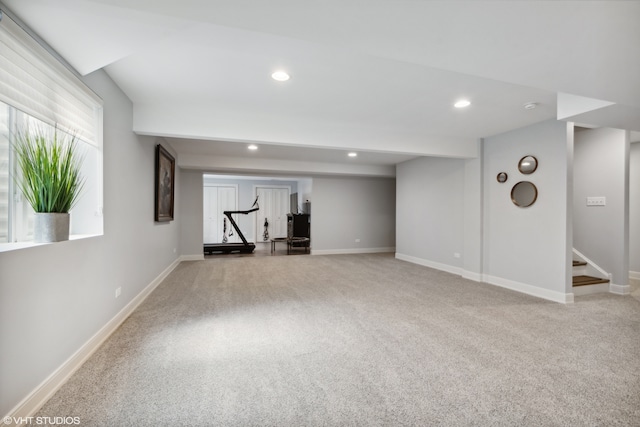 basement with light carpet