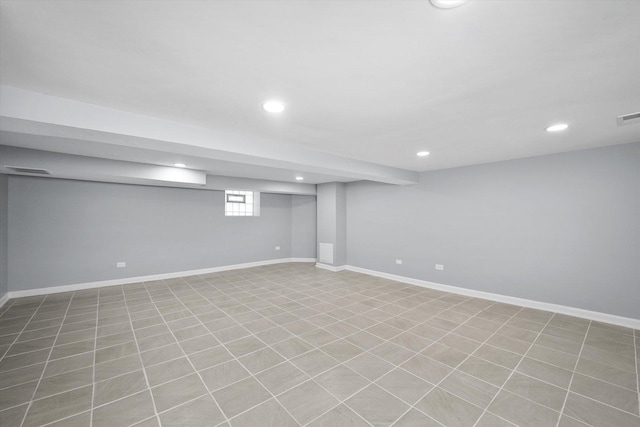 below grade area featuring recessed lighting
