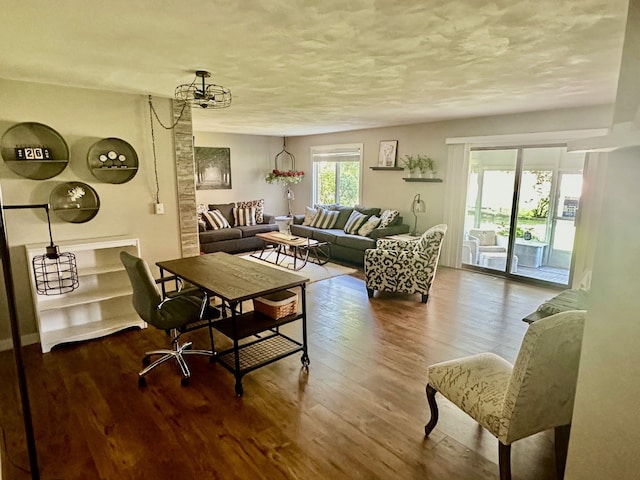 dining space with dark hardwood / wood-style flooring