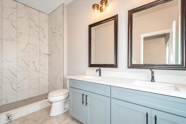 135 W 18th St, Lockport, IL 60441 - bathroom with double vanity, toilet, and tiled shower