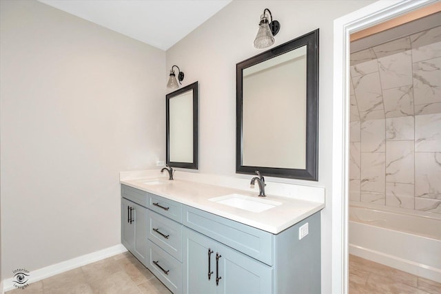 135 W 18th St, Lockport, IL 60441 - full bathroom featuring double vanity, baseboards, and washtub / shower combination