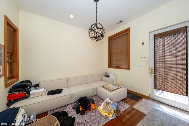 living room featuring light wood-type flooring