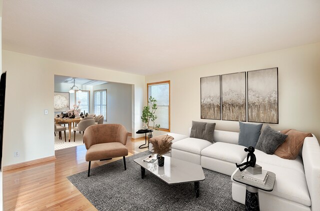 living room with light hardwood / wood-style floors