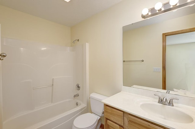 full bathroom with shower / tub combination, toilet, and vanity