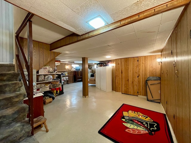 basement with wood walls