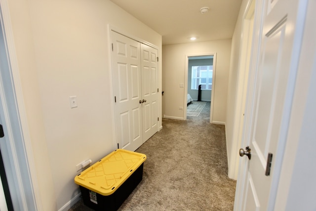 hallway with carpet flooring