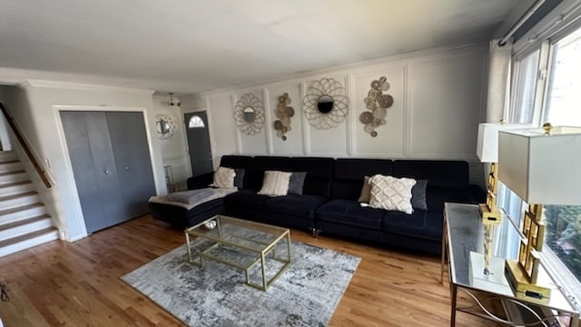 living room with light hardwood / wood-style floors