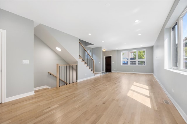 unfurnished living room featuring light hardwood / wood-style flooring