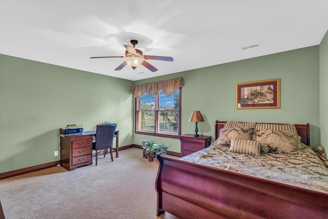 bedroom featuring ceiling fan and carpet floors