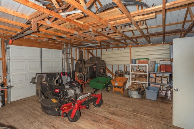 garage with metal wall