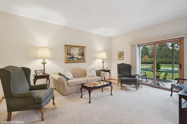 living room with light colored carpet