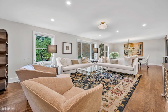 living room with wood-type flooring