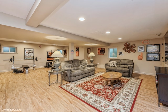 living room with light hardwood / wood-style floors