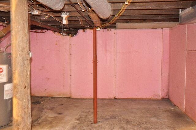 unfinished below grade area with water heater