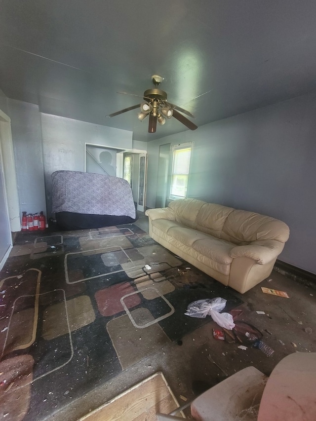 living room with ceiling fan