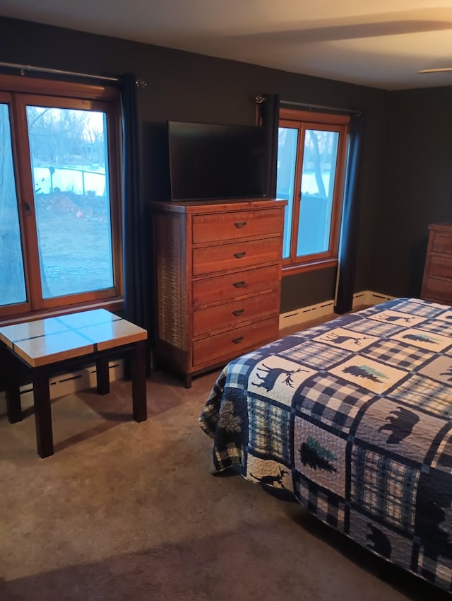 bedroom featuring carpet flooring and a baseboard radiator