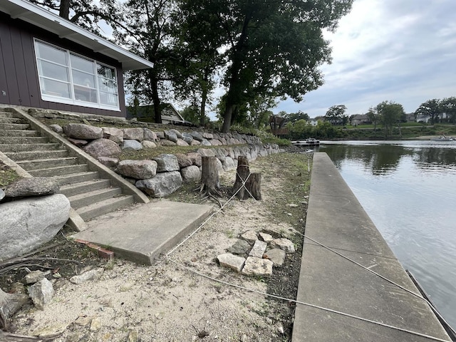 exterior space featuring a water view