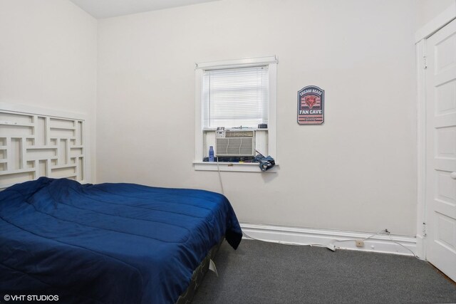 carpeted bedroom featuring cooling unit