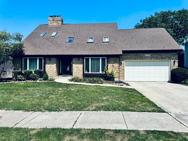 view of front facade featuring a front yard and a garage