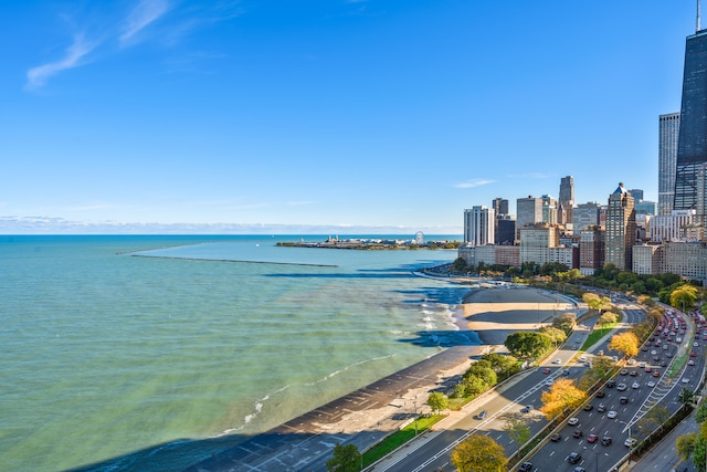 property view of water with a beach view