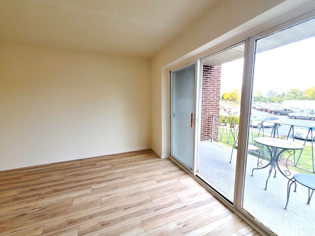 doorway to outside featuring a wealth of natural light and light hardwood / wood-style flooring