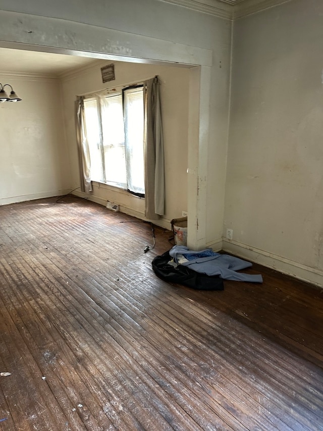 spare room with ornamental molding and hardwood / wood-style flooring