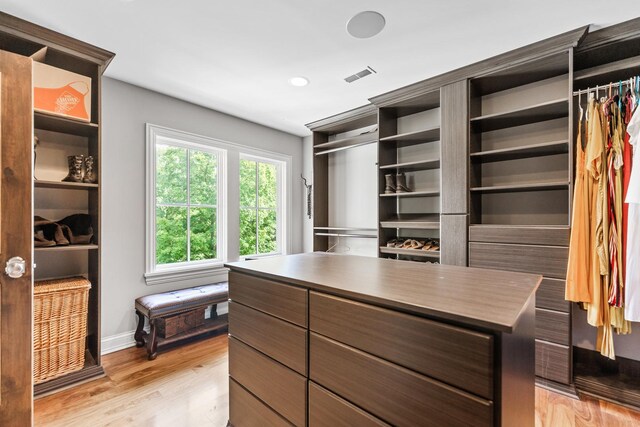 walk in closet featuring light hardwood / wood-style flooring