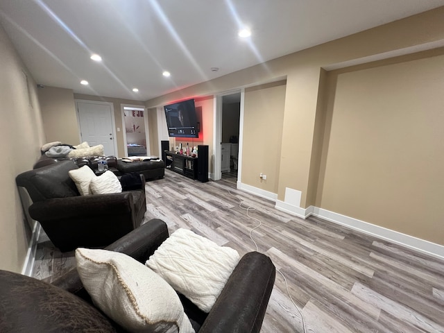 living room with hardwood / wood-style floors