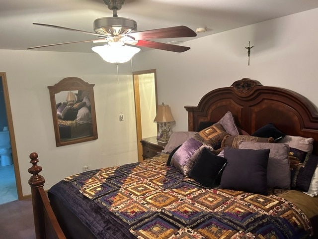 bedroom with carpet flooring and ceiling fan