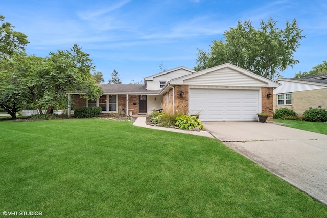 single story home with a garage and a front yard