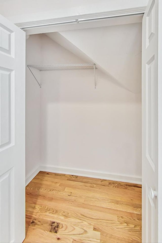 walk in closet with wood-type flooring