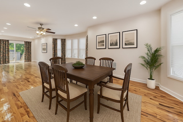 8251 S E End Ave, Chicago, IL 60617 - dining room featuring recessed lighting, light wood-style floors, and a ceiling fan
