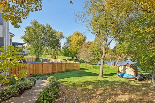 view of yard with a water view