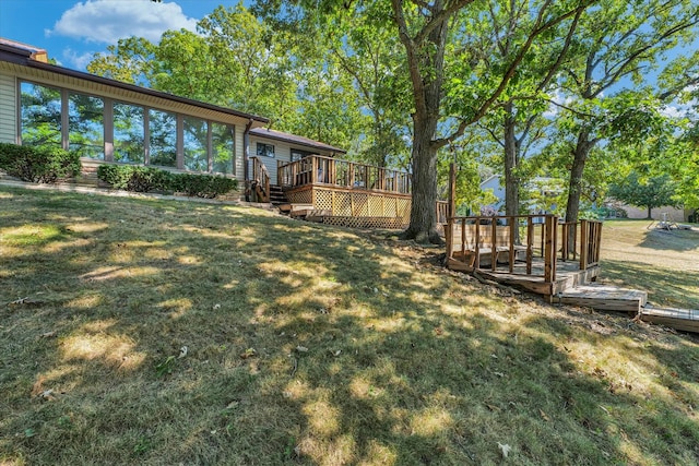 view of yard featuring a wooden deck