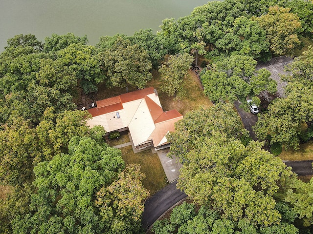 bird's eye view featuring a water view