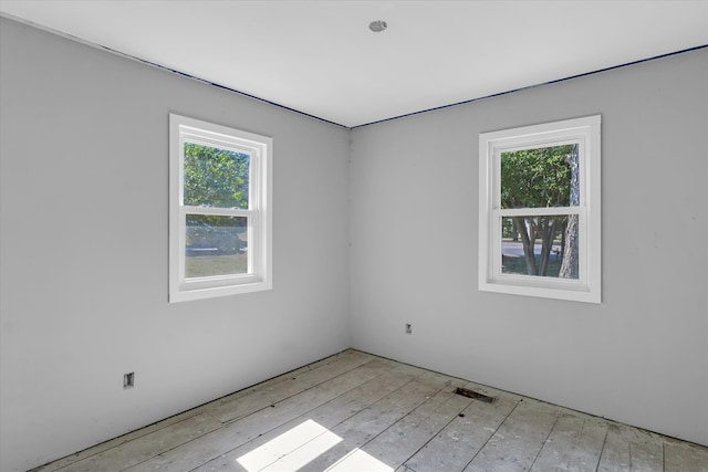 spare room featuring light hardwood / wood-style floors and plenty of natural light