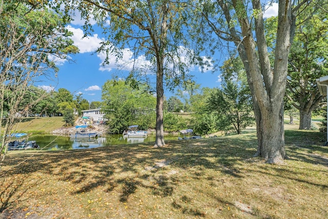 view of yard with a water view